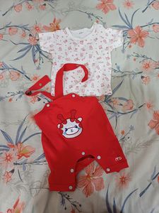 Red Half Jumpsuit For Baby Under Age Of 6months