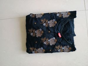 black Colur Kurta With Gold Colour Embroidery