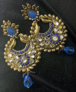 Gold Plated Traditional Blue Kundan Earring