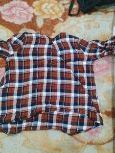 Brown & Navy Plaid Wrap Top