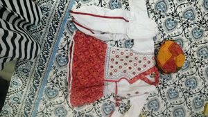 boys White Dhoti with Red Border kurta and topi