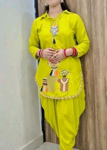 (M toXXL) Embroidered A-Line Kurti With Dhoti Pant