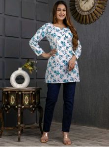 Floral Print Cotton Kurti Short