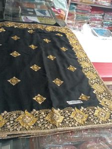 Elegant Black & Gold Embroidered Saree