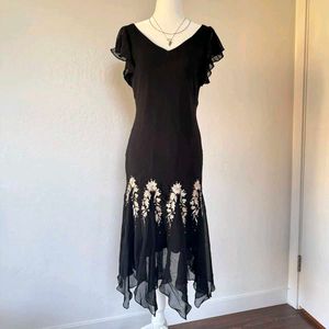 Floral Detail Black Dress