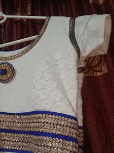 Elegant White &amp; Blue Ethnic Anarkali suit