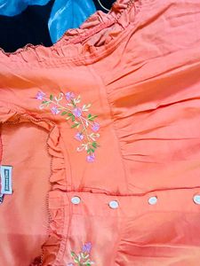 Orange Night Dress Embroidered