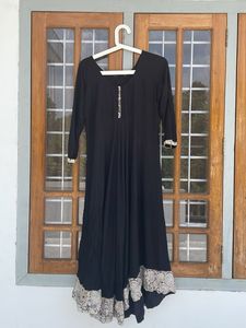 Elegant Black Anarkali Kurta with Printed Border