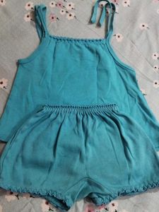 Daily Wear Cyan Blue Baba Dress With Open Knot