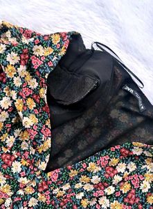 Zara Floral Dress With Shoulder Pads