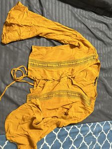 Yellow Top With Bell Sleeves And Tie Up