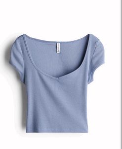 Light Blue And Green Ribbed Crop Top