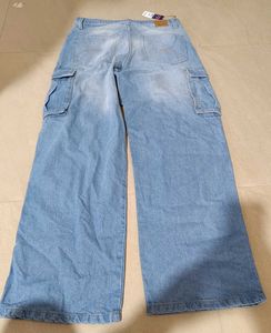 Bene Kleed Light Wash Cargo Jeans, 30 Size