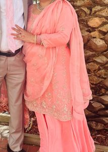 Peach Embroidered Sharara Suit