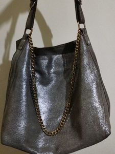 Metallic Silver Chain Strap Hobo Bag