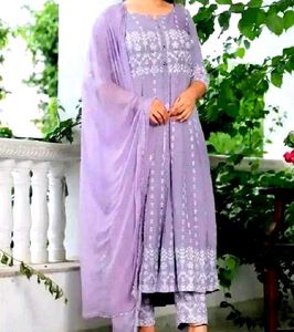 Lavender Anarkali 3 PC Suit