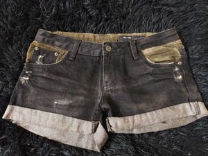 Y2k Grunge Lowrise Black Denim and Corduroy Shorts