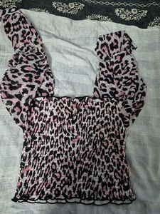 Pink Leopard Smocked Top