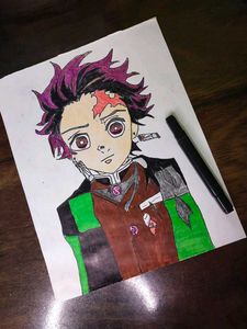 Tanjiro Charater Work By Plain Drawing Paper