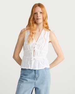 White Eyelet Tie-Front Tank