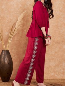 Maroon Embroidered Co-Ords Set