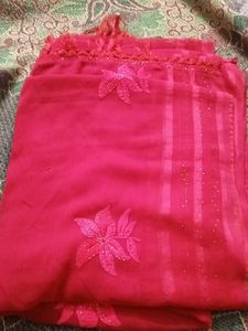 Red Saree with Floral Detail