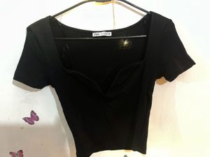 Zara Sweetheart Neckline Black Top