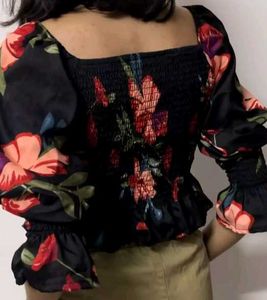 Floral Black Korean Top