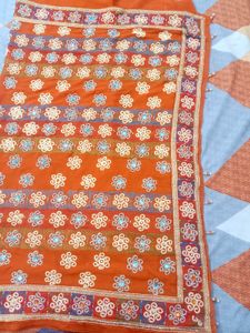 Orange embroidered Heavy Saree