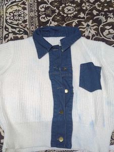 Denim Detail Knit Sweater