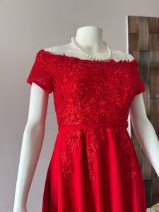 Red off shoulder lux gown