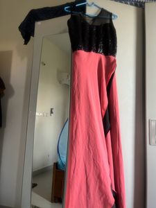 Peach And Black Long Frock