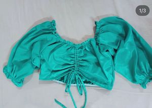 Ruched Front Puff Sleeve Top