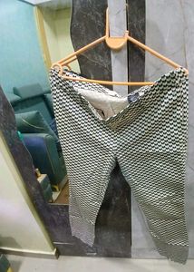Patterned Blend Trousers Side Zip And Pocket