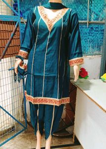 Teal Embellished dhoti Kurta Set