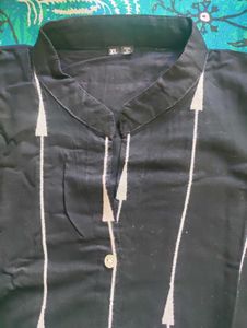 Cotton Black Kurta With White Threadwork