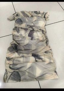 Ruched Mini Dress - Neutral Print
