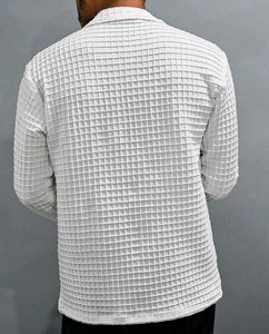 Textured White Button-Down Shirt