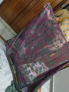 Purple and Green Embroidered Saree