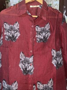 Wolf Print Button-Down Shirt
