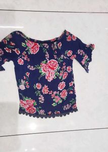 Women&#39;s Navy Blue Floral Off shoulder Top