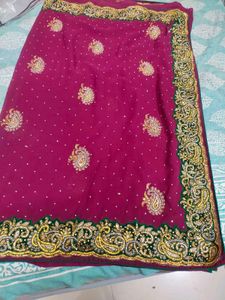 Maroon Dimond Work Saree