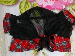 (1108)Plaid Trim Mesh Crop Top