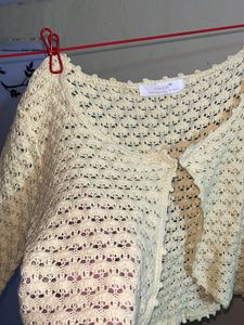 Yellow Crochet Cropped Cardigan