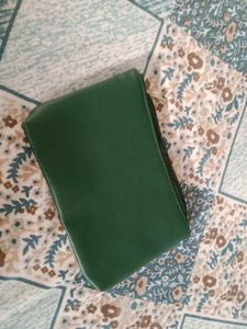 Dark Green Leather Makeup Pouch