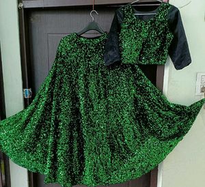 Green Sequin Lehenga Choli Set For Mehndi Sangeet