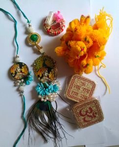 Radha -Krishna Design Rakhi and lumba set &amp; Thali