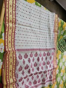 Elegant White &amp; Red Saree