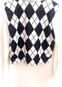 Black &amp; White Argyle Polo Crop Top