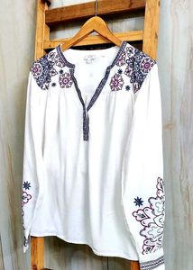 Embroidered White Top size-44